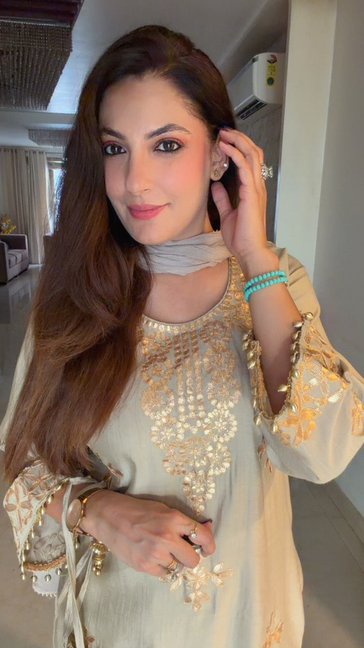 Fully Stitched Farshi Set with Gota work