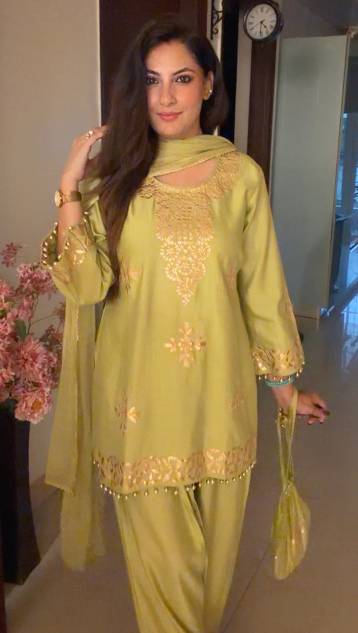 Fully Stitched Farshi Set with Gota work