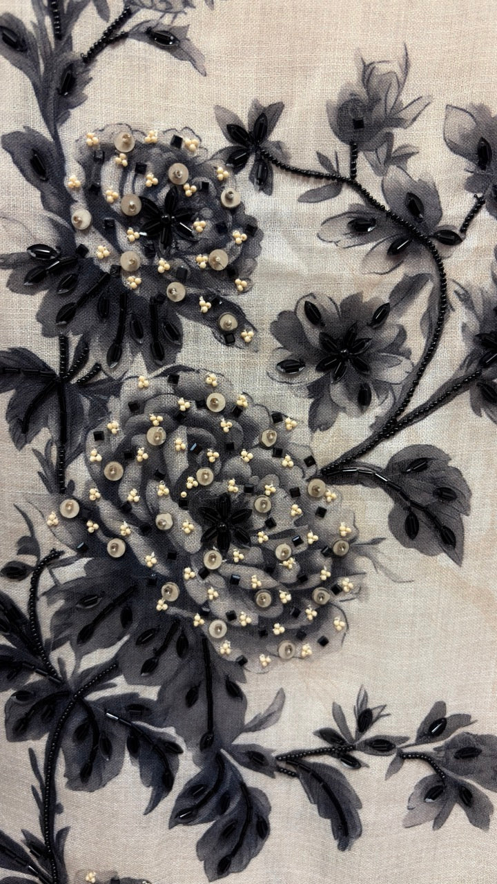 Pure Cotton Linen Unstitched suit with beautiful Handwork detailing on the shirt and Duppatta