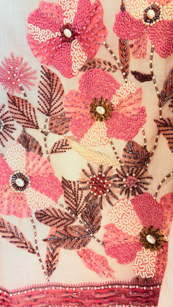 Pure Cotton Linen Unstitched suit with Beautiful Handwork detailing