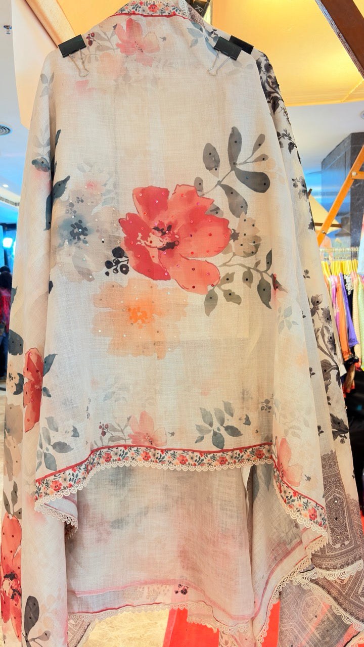 Pure Cotton Linen Unstitched suit with Beautiful Handwork