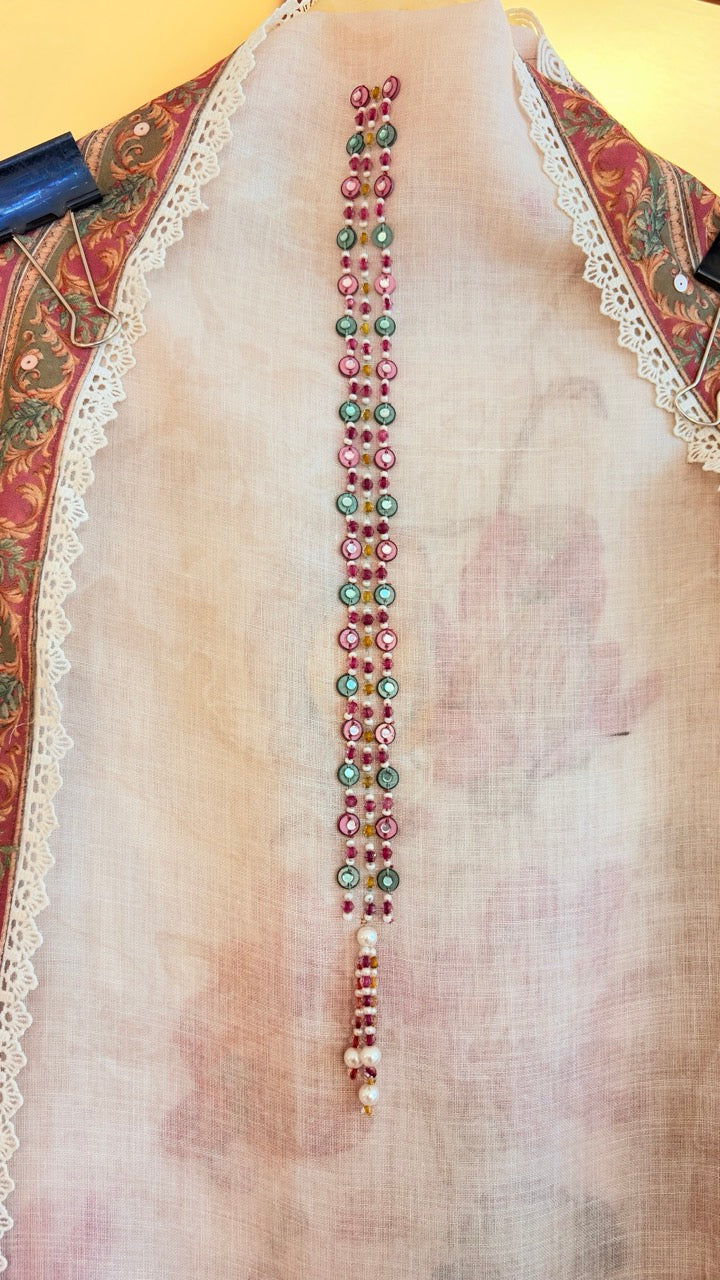 Pure Cotton Linen Unstitched suit with beautiful handwork detailing