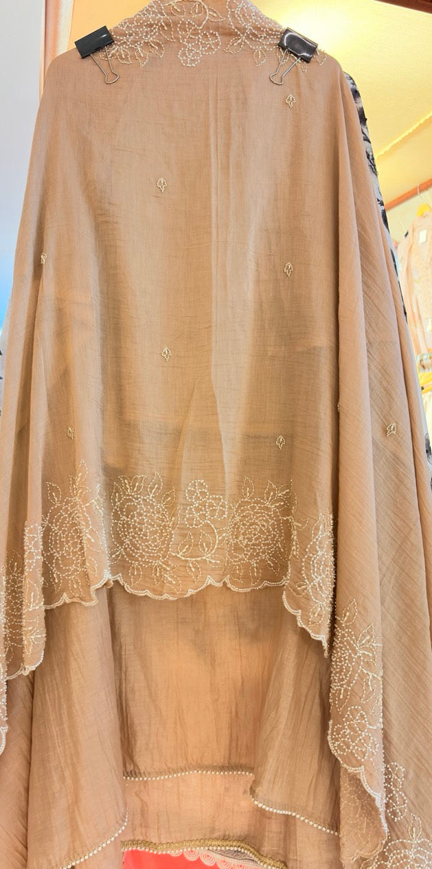 Beautiful Mul Chanderi Unstitched suit with Handwork detailing of Pearls
