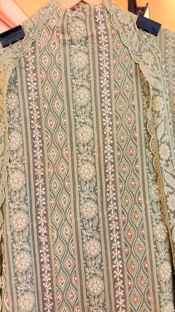 Premium Georgette Unstitched suit heavily embellished with pearls and sequins
