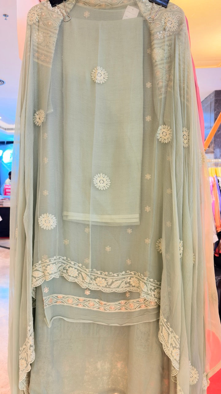 Premium Georgette Unstitched suit heavily embellished with pearls and sequins