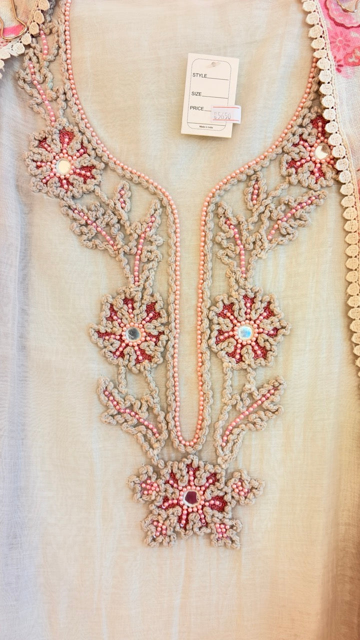 Mul Cotton suit with linen panel design