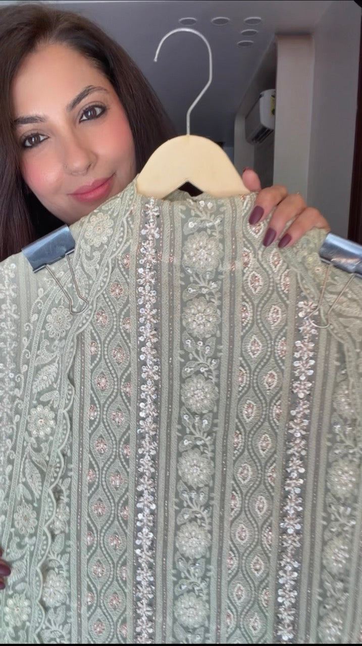 Premium Georgette Unstitched suit heavily embellished with pearls and sequins