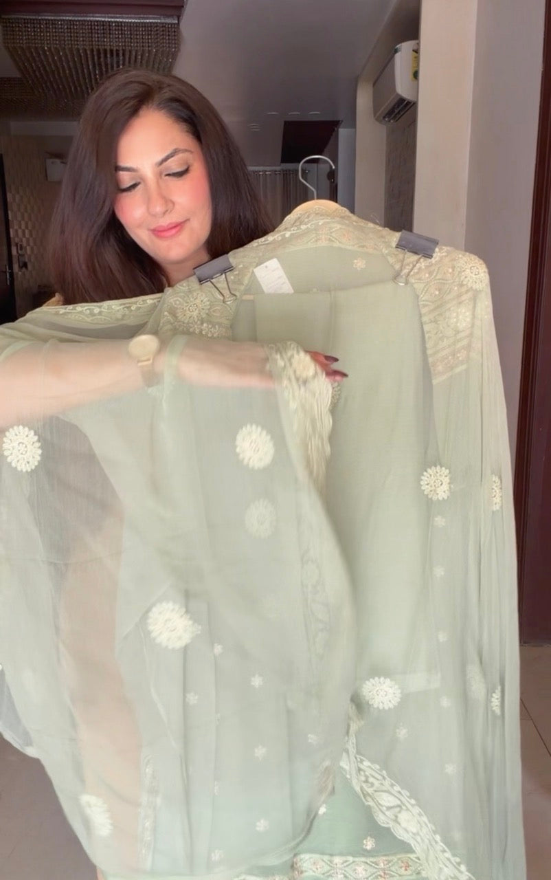 Premium Georgette Unstitched suit heavily embellished with pearls and sequins