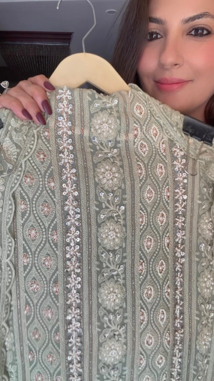 Premium Georgette Unstitched suit heavily embellished with pearls and sequins