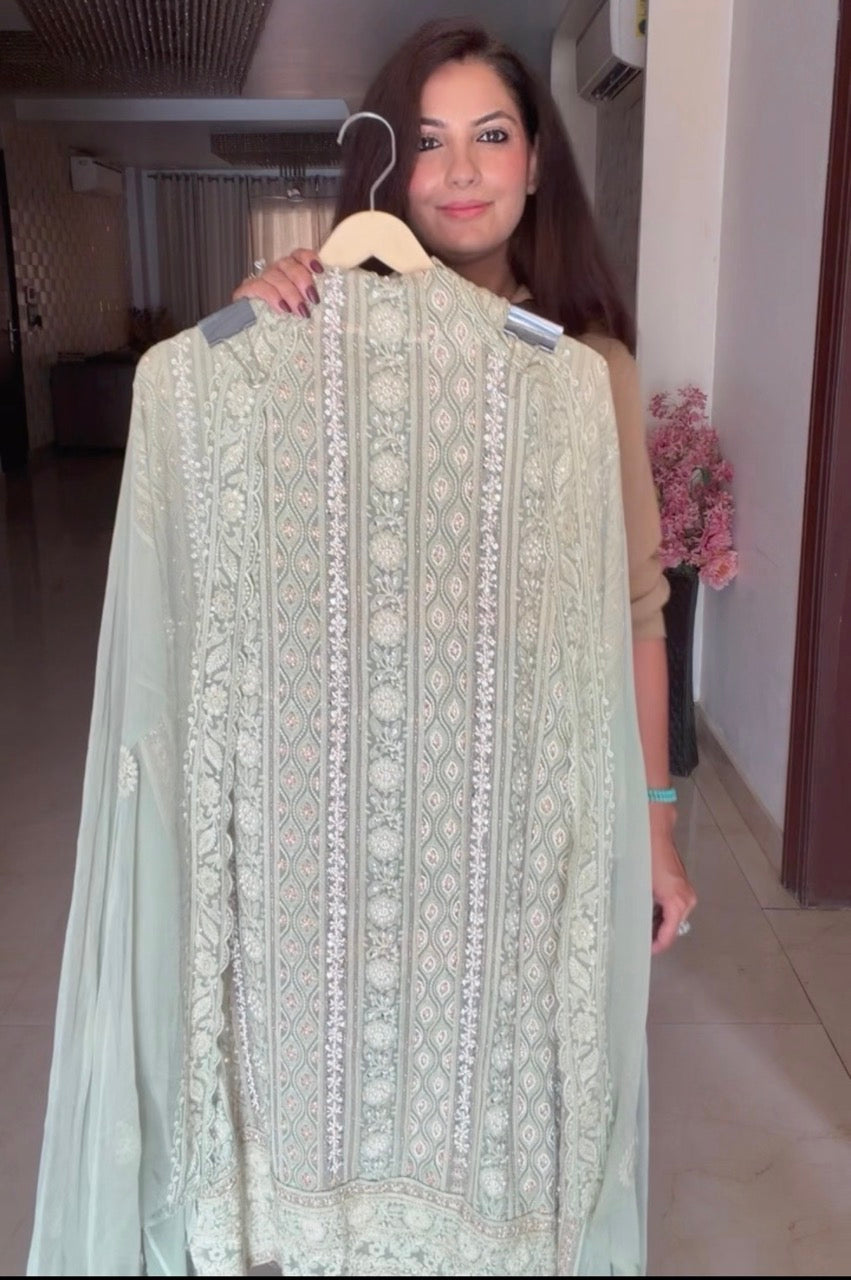 Premium Georgette Unstitched suit heavily embellished with pearls and sequins