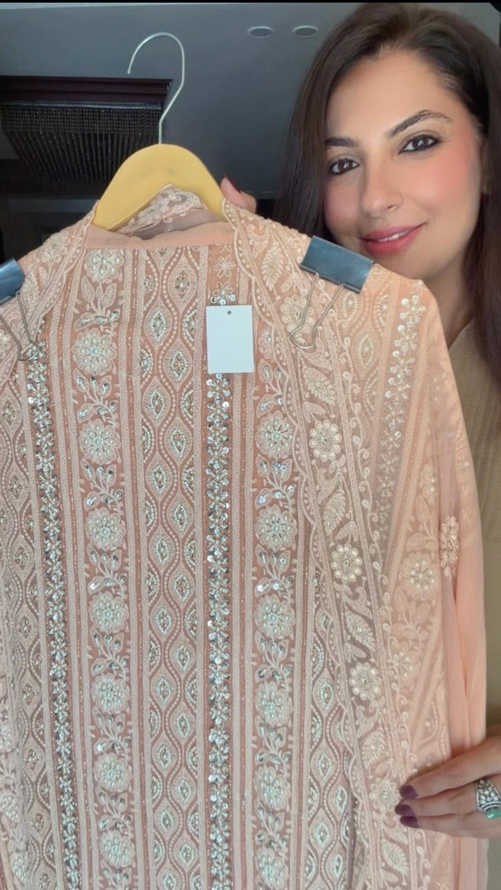 Premium Georgette Unstitched Suit with Pearl and Sequins Detailing