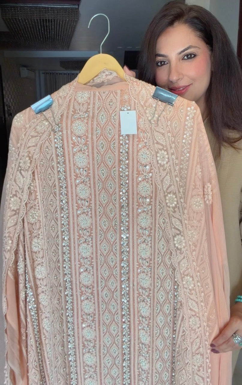 Premium Georgette Unstitched Suit with Pearl and Sequins Detailing