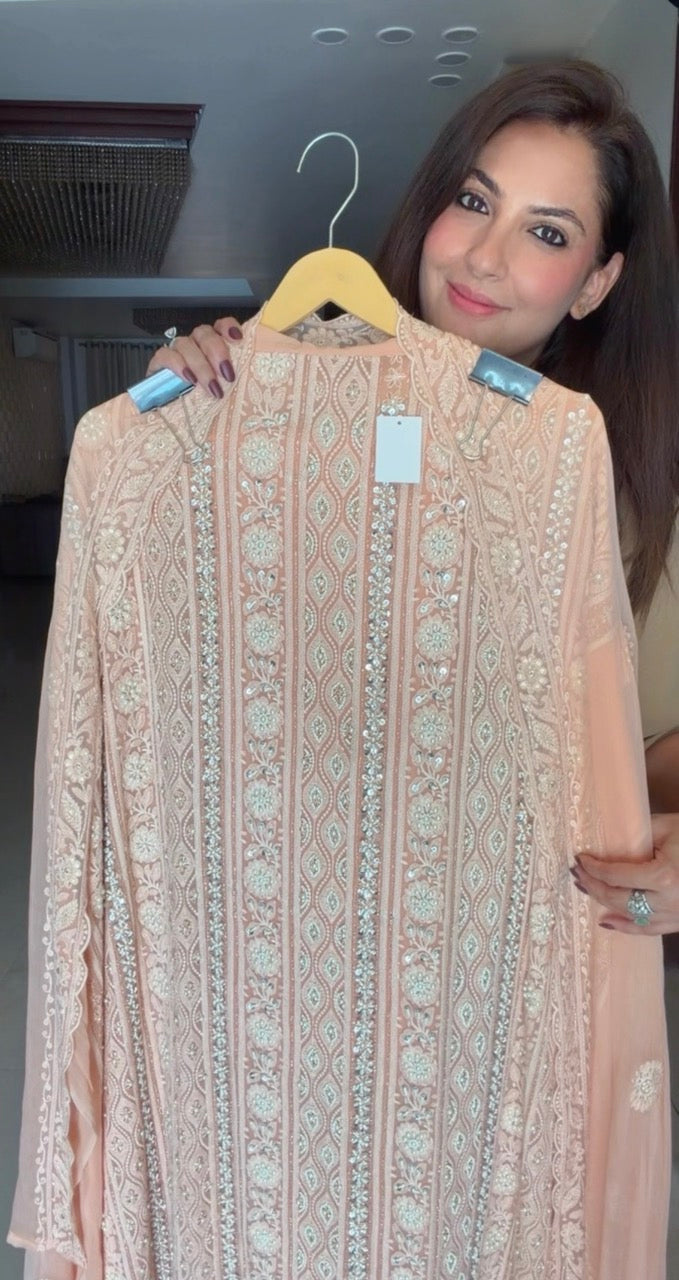 Premium Georgette Unstitched Suit with Pearl and Sequins Detailing
