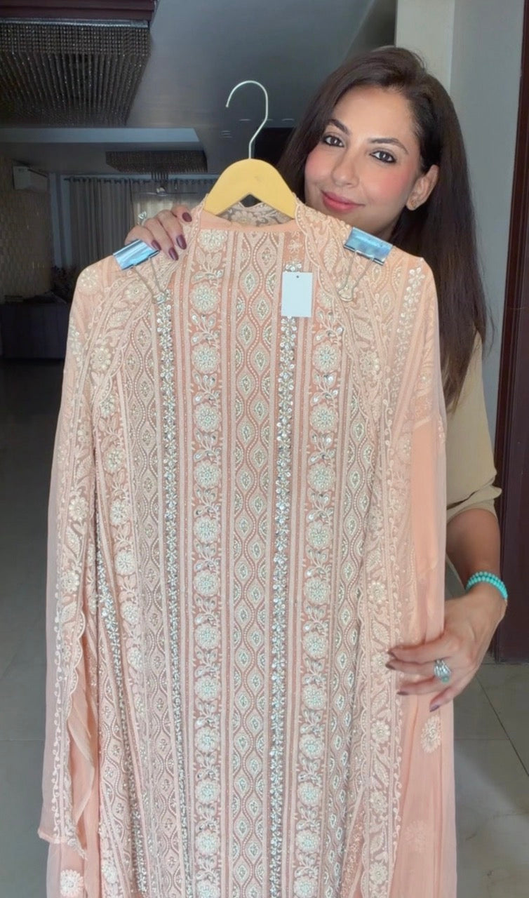 Premium Georgette Unstitched Suit with Pearl and Sequins Detailing