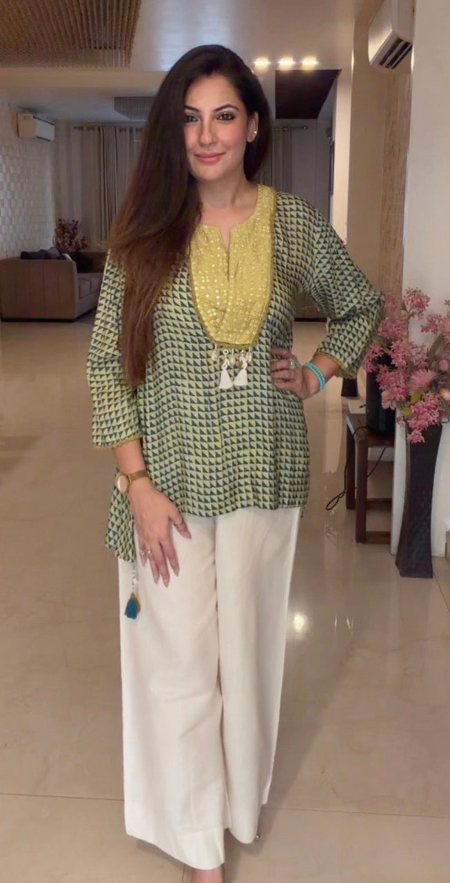 Boho cord set in Muslin with Pure Cotton Linen pants