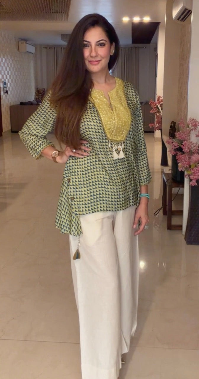 Boho cord set in Muslin with Pure Cotton Linen pants