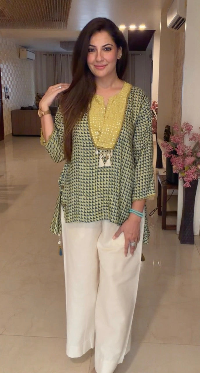 Boho cord set in Muslin with Pure Cotton Linen pants