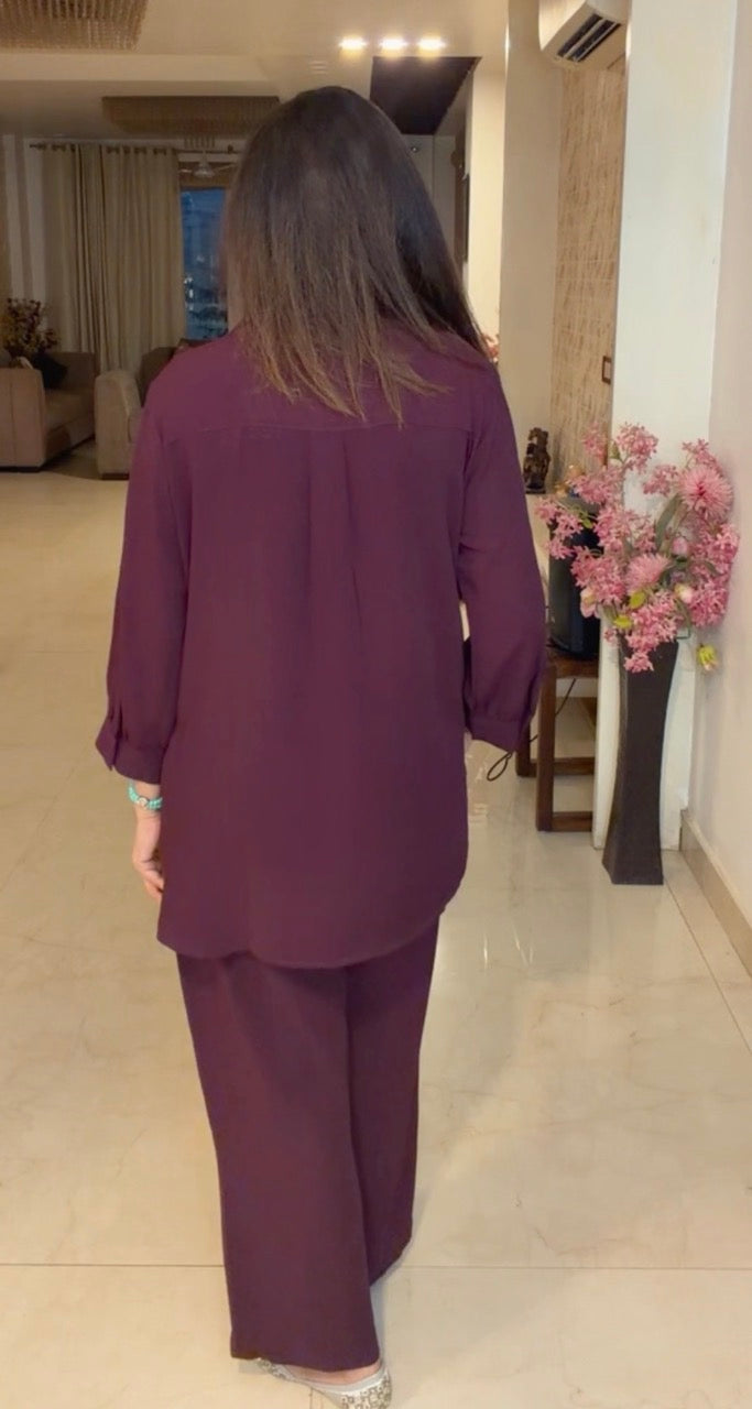 Pin tucks Co ord set- Wine