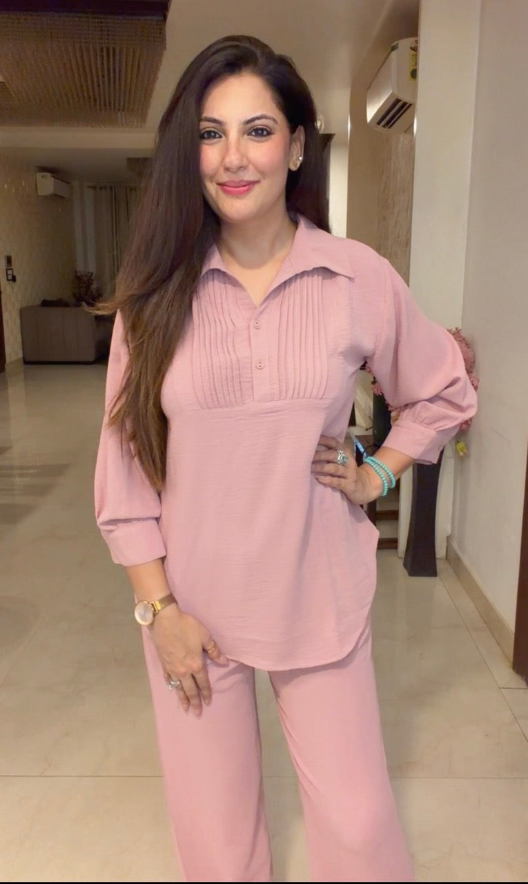 Pin tucks Co Ord set - Rose Pink