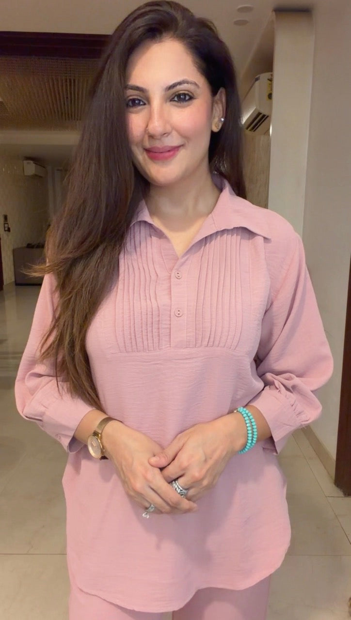 Pin tucks Co Ord set - Rose Pink