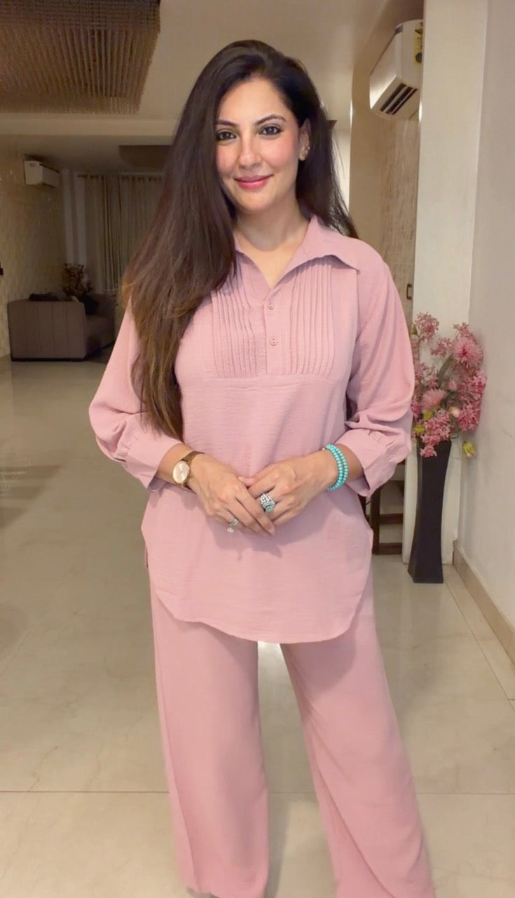 Pin tucks Co Ord set - Rose Pink