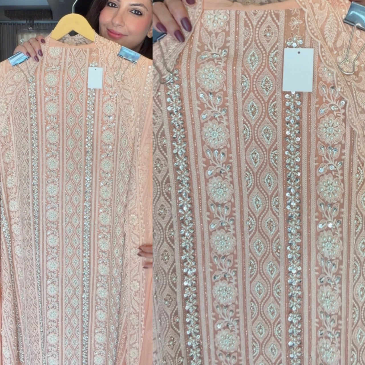 Premium Georgette Unstitched Suit with Pearl and Sequins Detailing