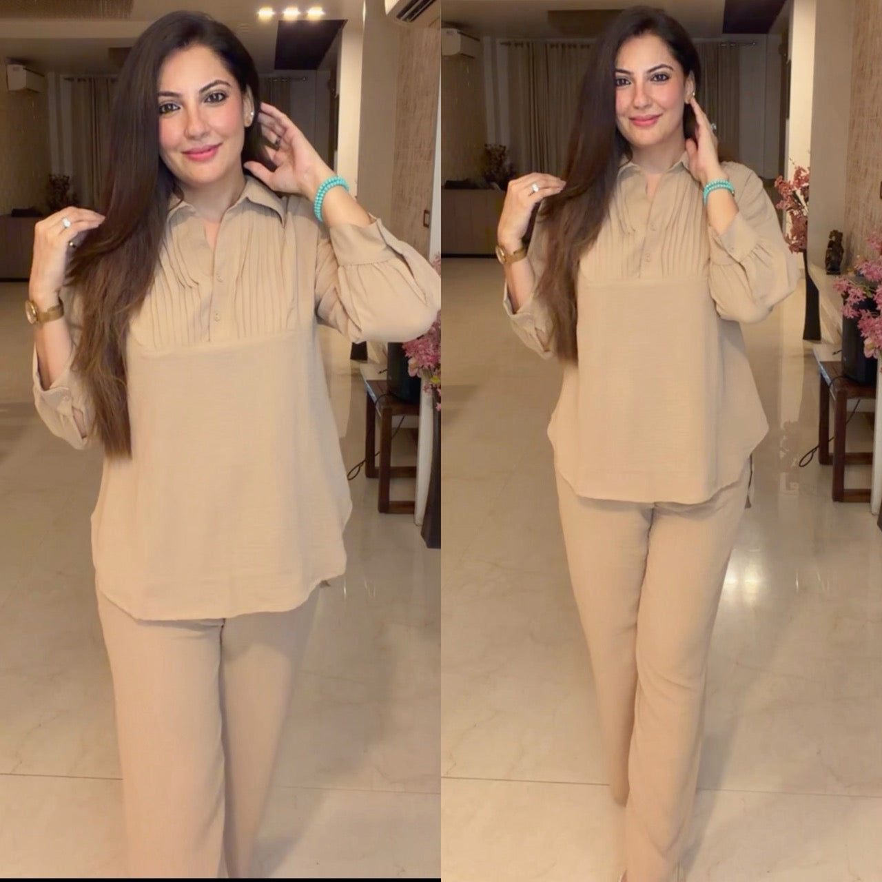 Pin rucks Co Ord set - Fawn