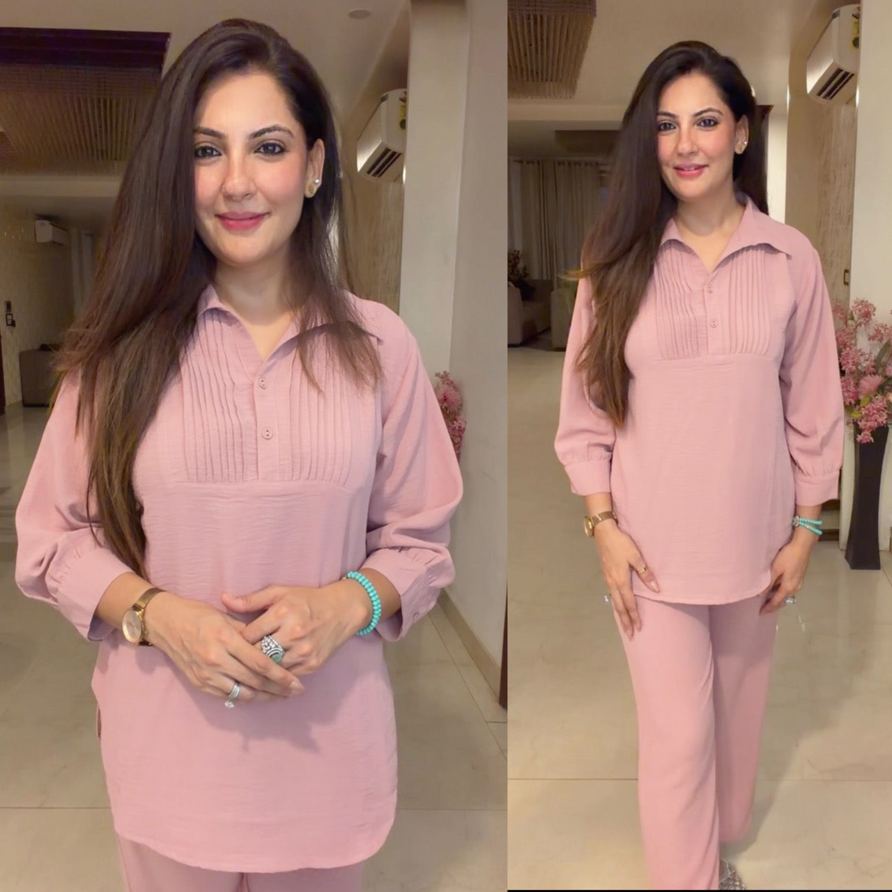 Pin tucks Co Ord set - Rose Pink